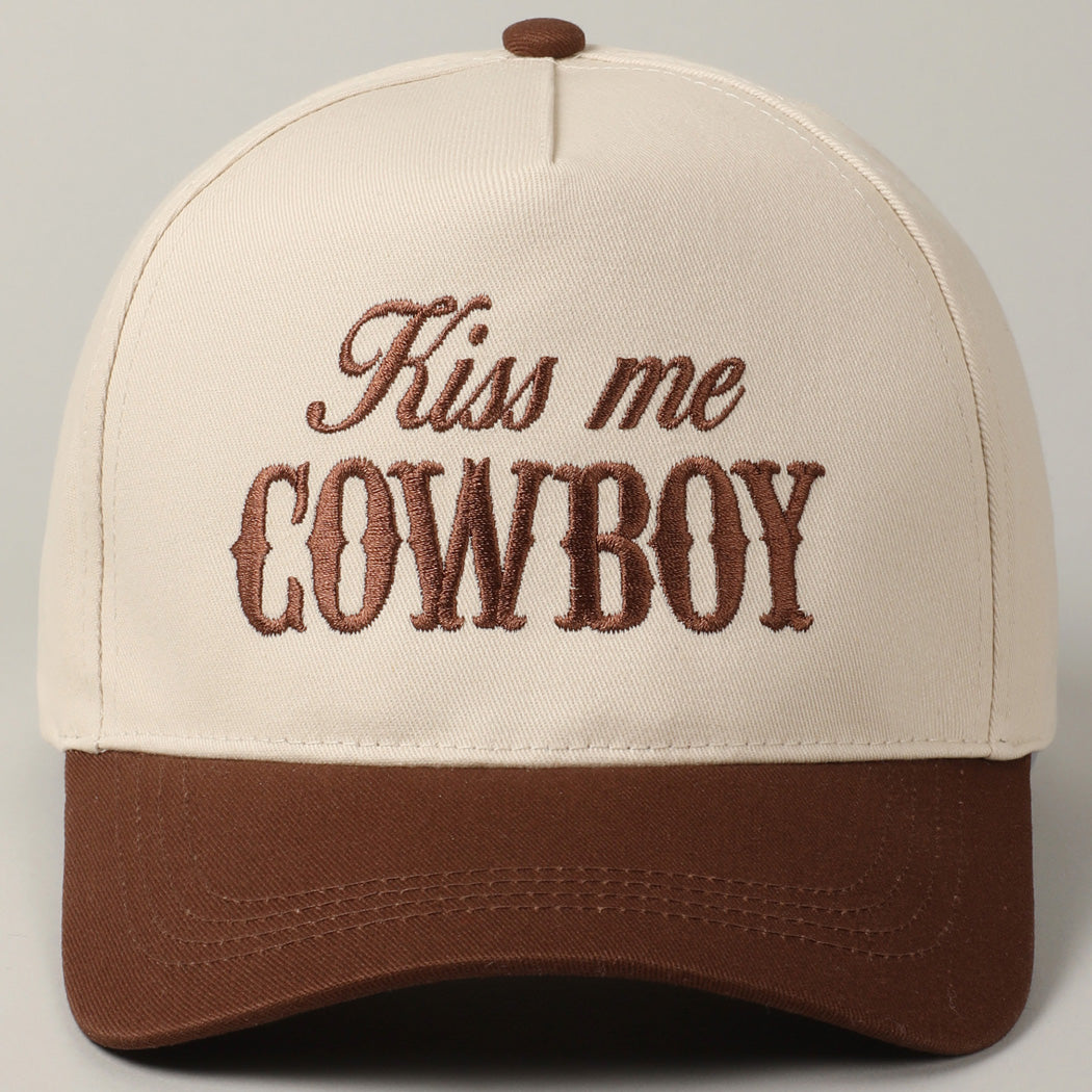 Kiss Me Cowboy Embroidery Two-Tone Cap- Brown
