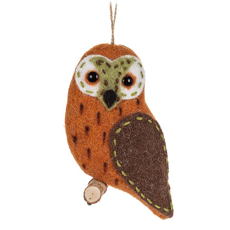 Fall Owl on Twig Felt Ornament-5.5”H