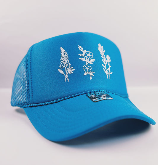 Wildflowers Adult Trucker Hat-Turquoise