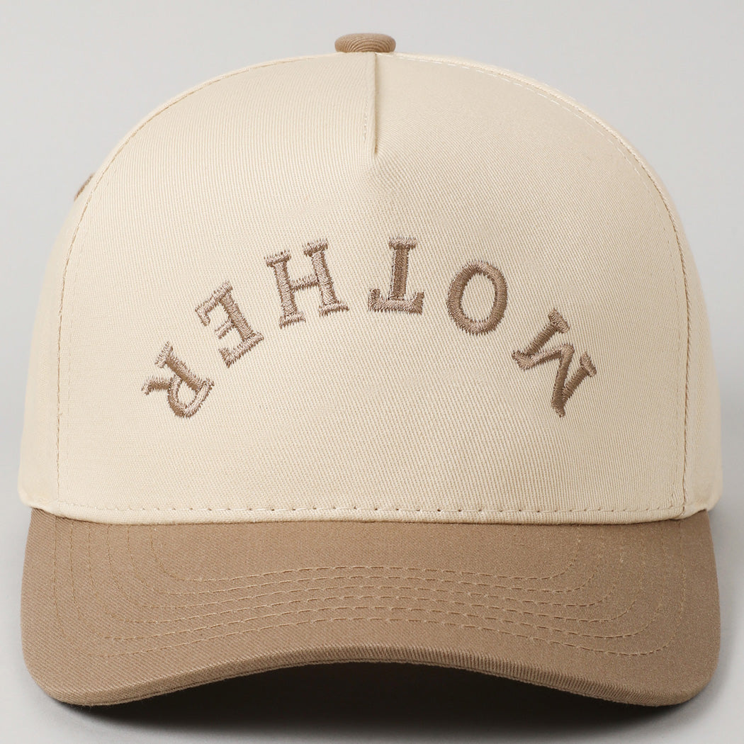 Mother Upside Down Lettering Embroidery Cap- Beige