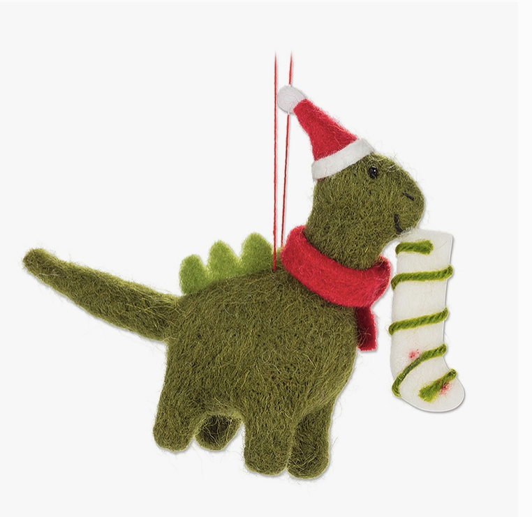 Holiday Dinosaur Felt Ornament-6”L