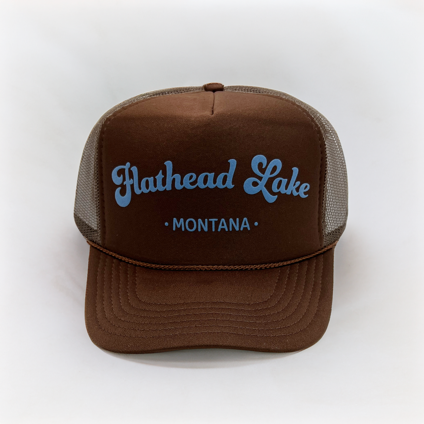 Flathead Lake Trucker Hat: Brown