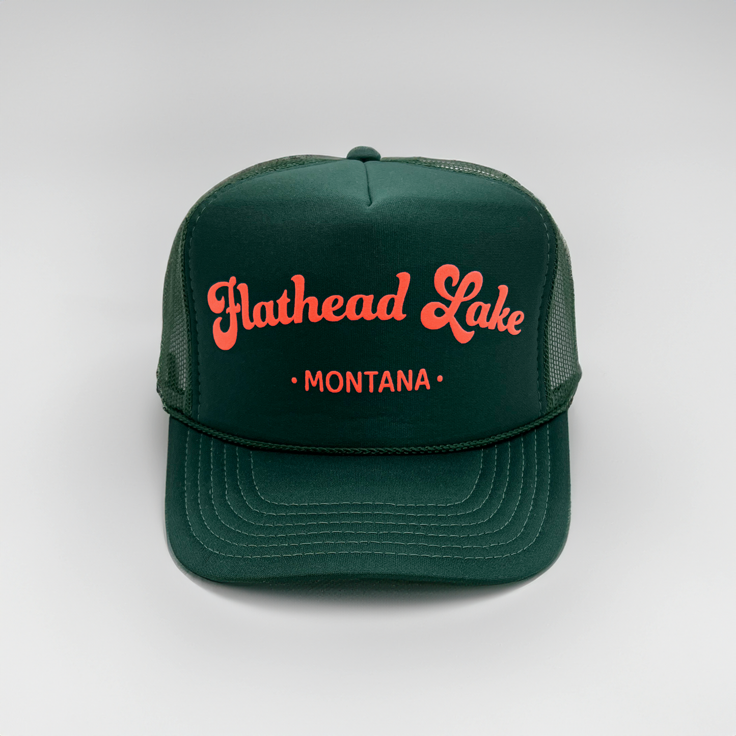 Flathead Lake Trucker Hat: Dark Green