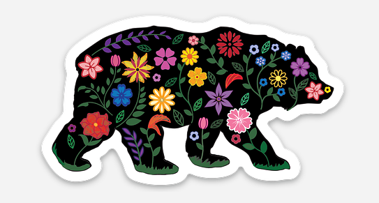 Black Flower Bear Sticker