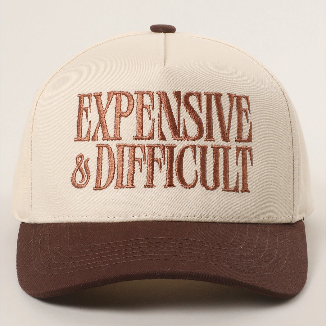 Expensive and Difficult Embroidered Trucker Hat- Brown