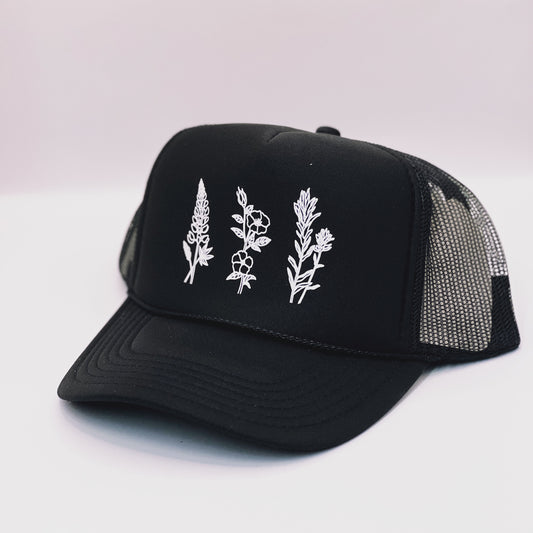Wildflowers Adult Trucker Hat- Black
