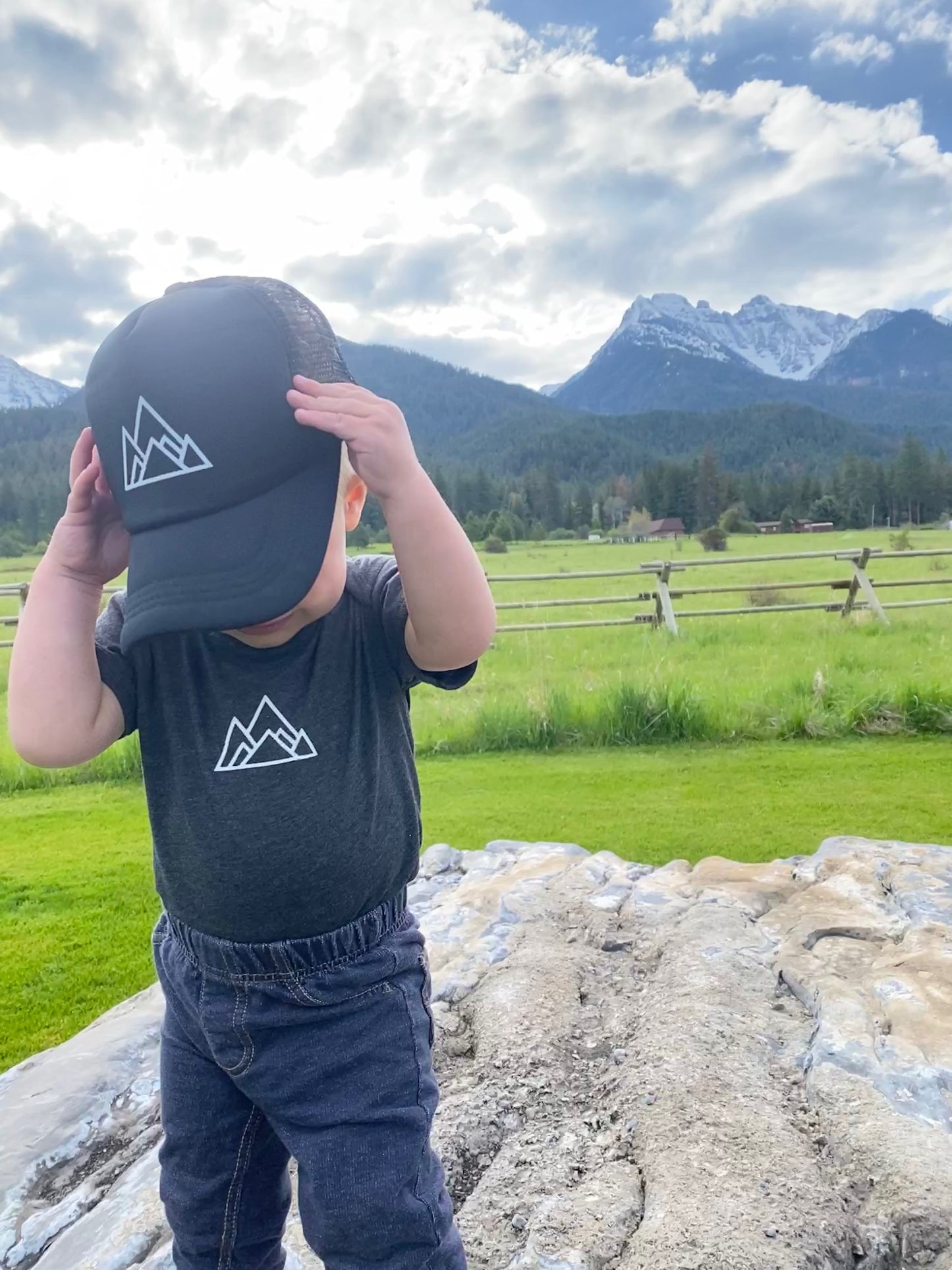 Kids Made of Mountains Logo Trucker Hat: Black