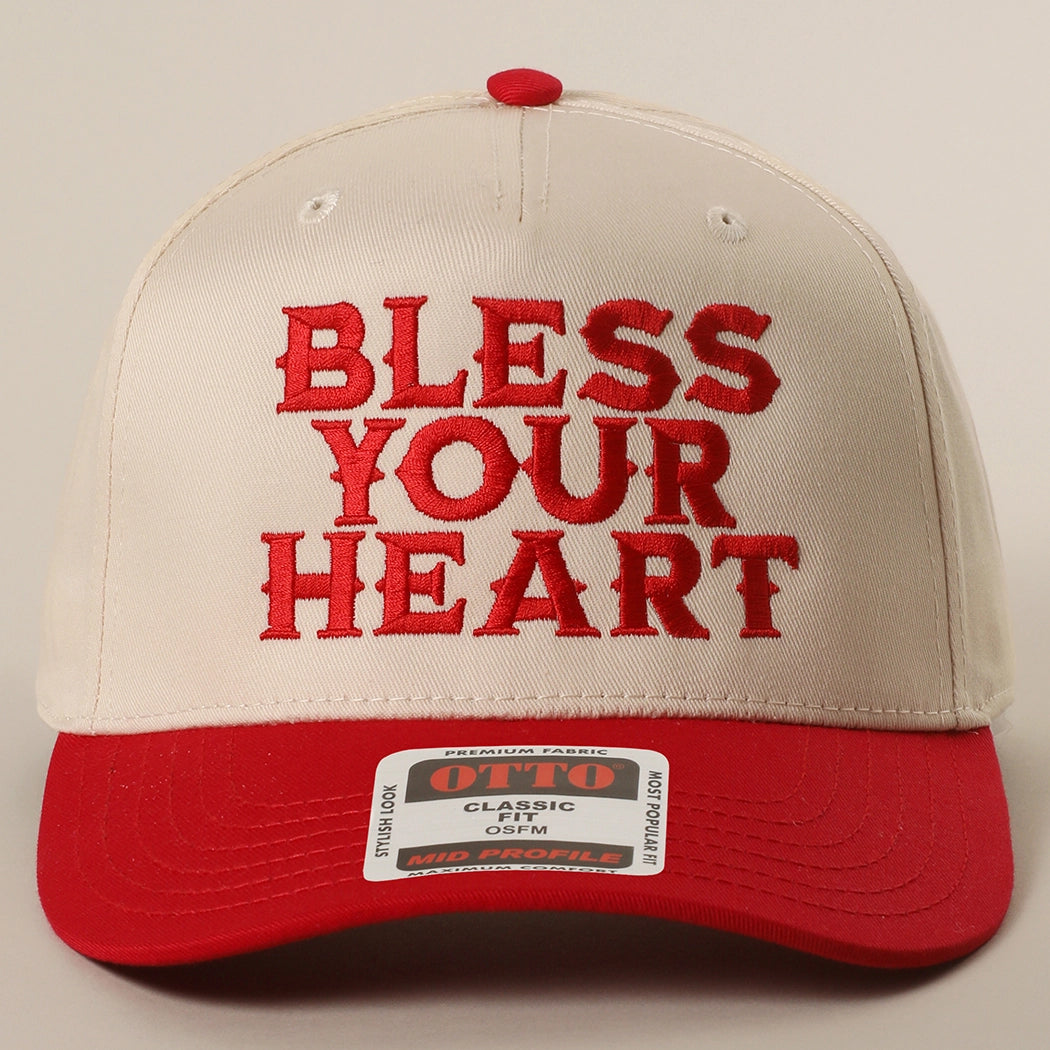 Bless Your Heart Embroidery Trucker Hat- Red/Natural