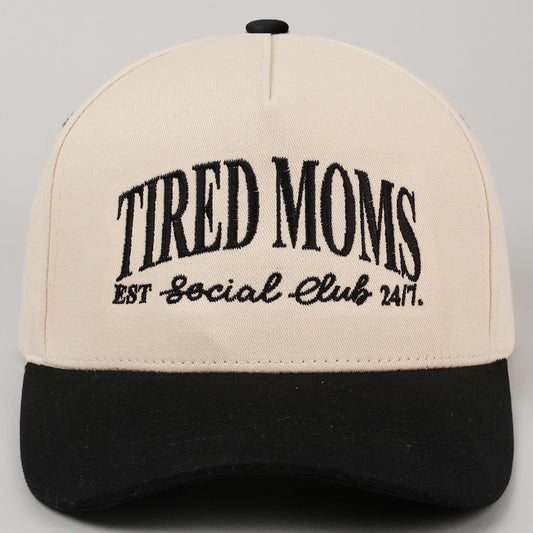 Tired Moms Est Social Club 24/7 Embroidery Cap- Black