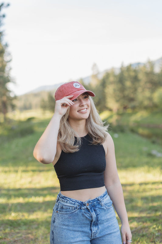 Made of Mountains Logo Dad Hat- Red