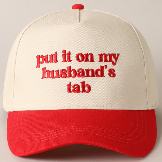 Put It On My Husband’s Tab Embroidery Canvas Cap- Red