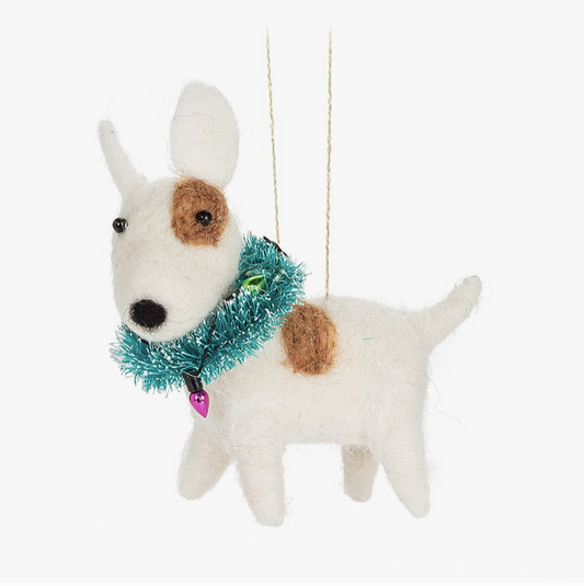 Bull Terrier w/Wreath Felt Ornament 4.5”L
