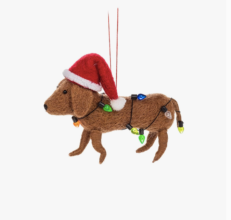 Dachshund w/Lights Felt Ornament-4.5”L