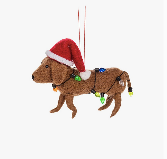 Dachshund w/Lights Felt Ornament-4.5”L