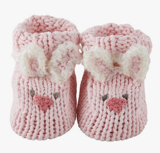 Knit Booties-Pink Bunny-Newborn