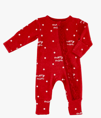 Waffle Knit Cozy Romper w/Ruffles-Merry Mini 6-12M