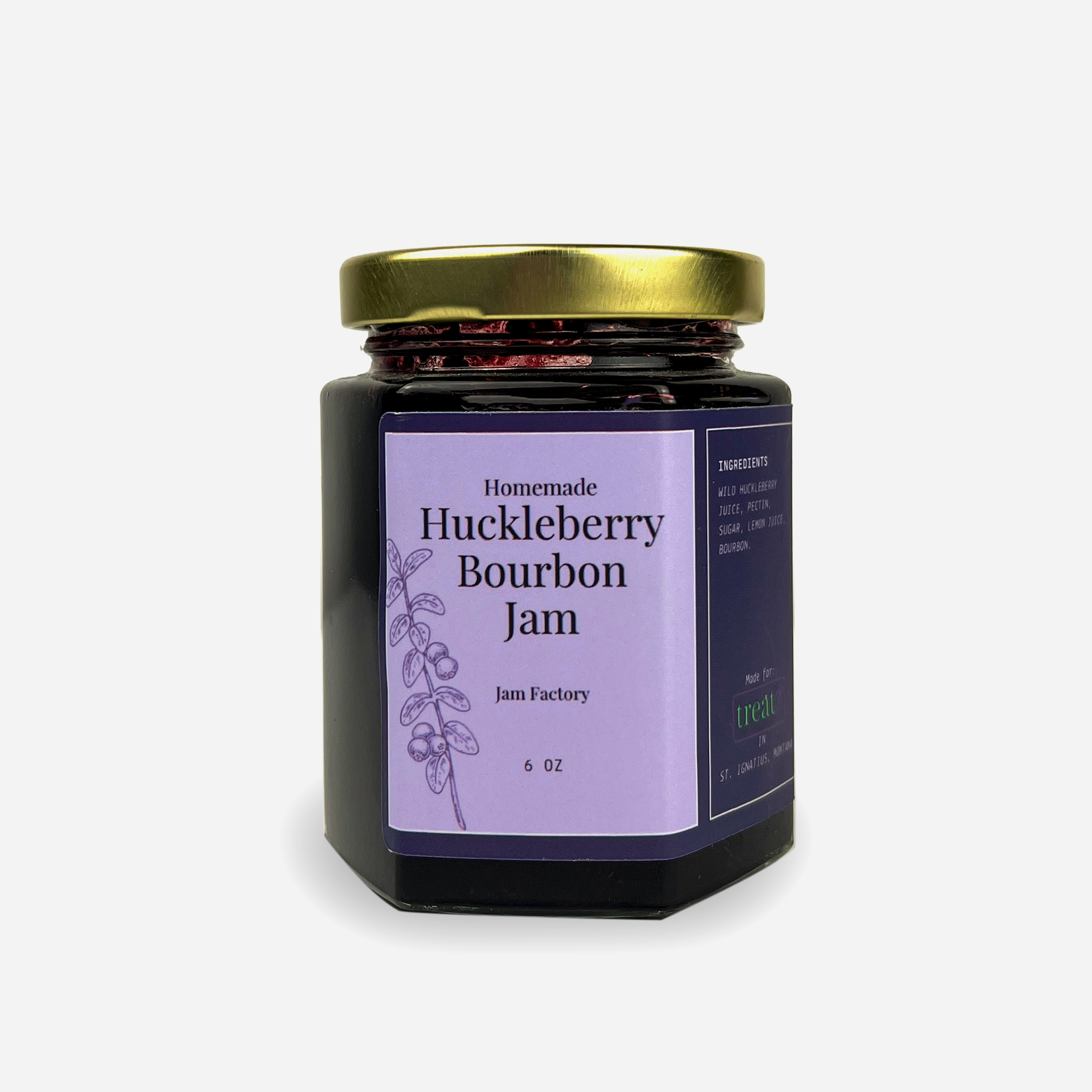 Homemade Huckleberry Bourbon Jam 6oz Made of Mountains