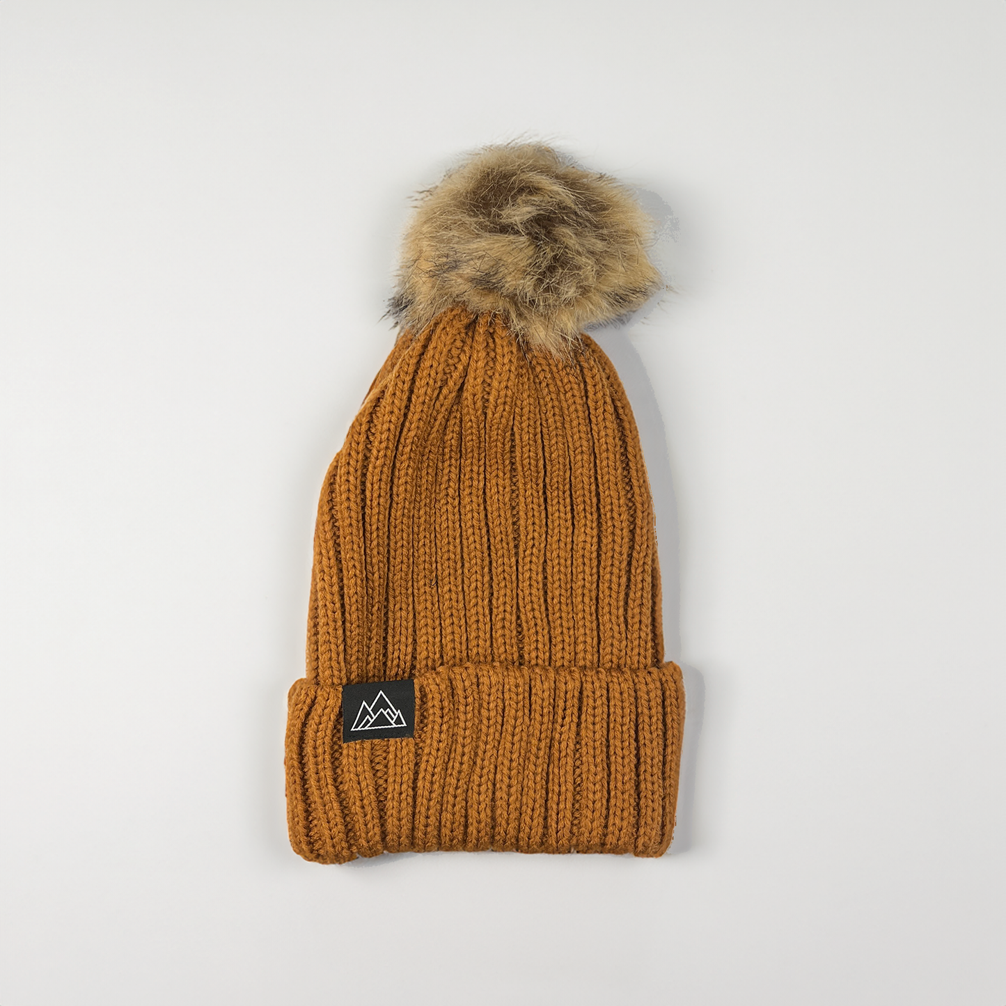 Knitted Pom Pom Beanie: Cinnamon