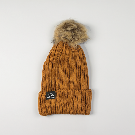 Knitted Pom Pom Beanie: Cinnamon