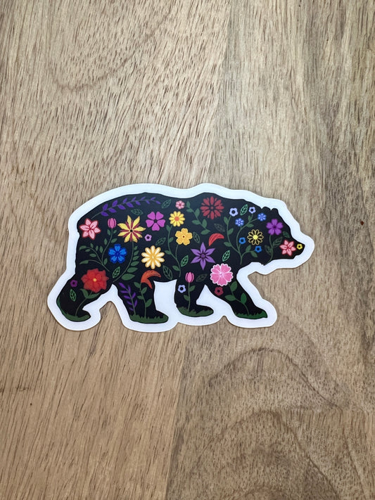 Black Flower Bear Sticker