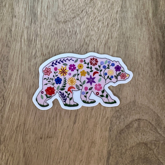 Pink Flower Bear Sticker
