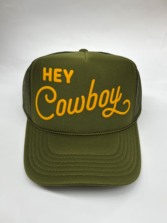 Hey Cowboy Adult Trucker Hat: Olive