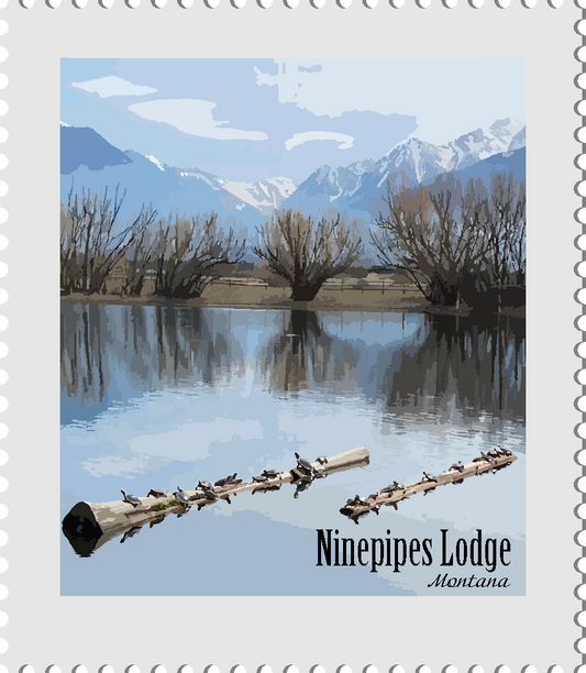 Ninepipes Lodge Postage Stamp Sticker