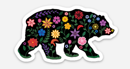 Black Flower Bear Sticker