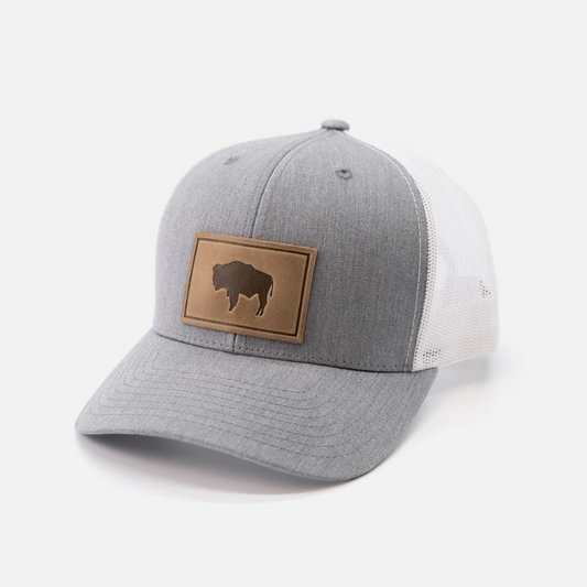 Range Leather Buffalo Hat-Heather Gray/White
