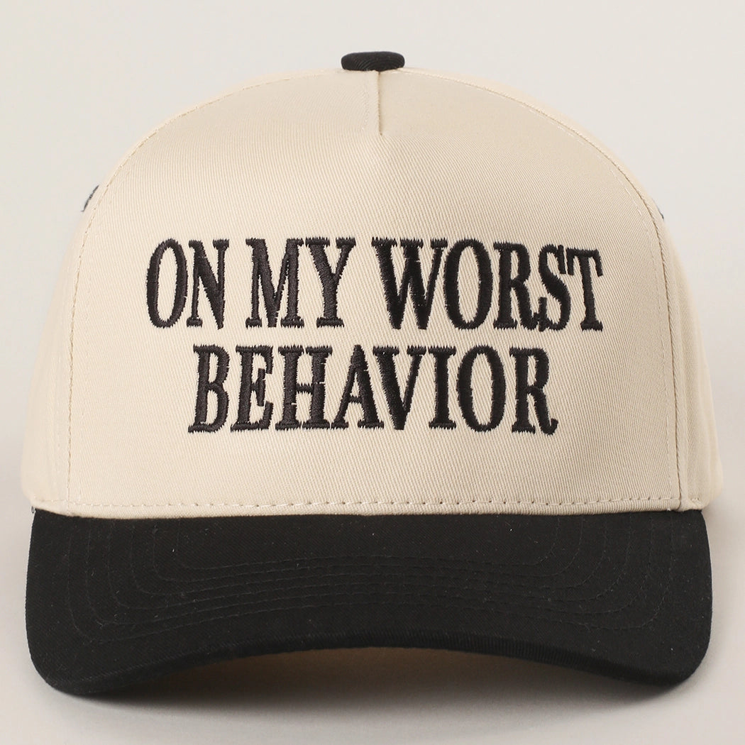On My Worst Behavior Embroidered Trucker Hat- Black