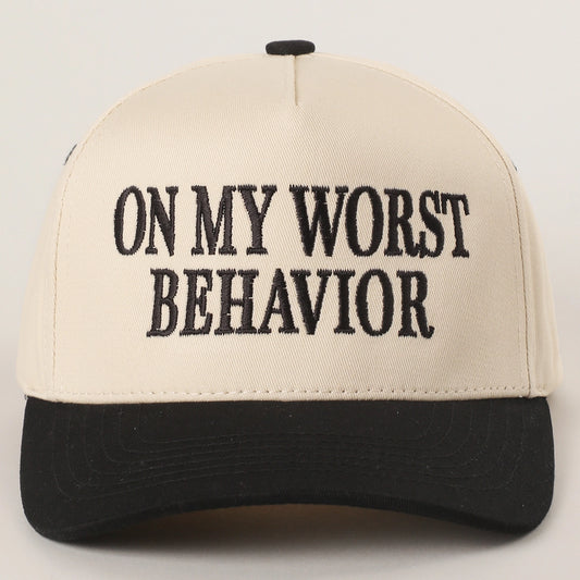 On My Worst Behavior Embroidered Trucker Hat- Black