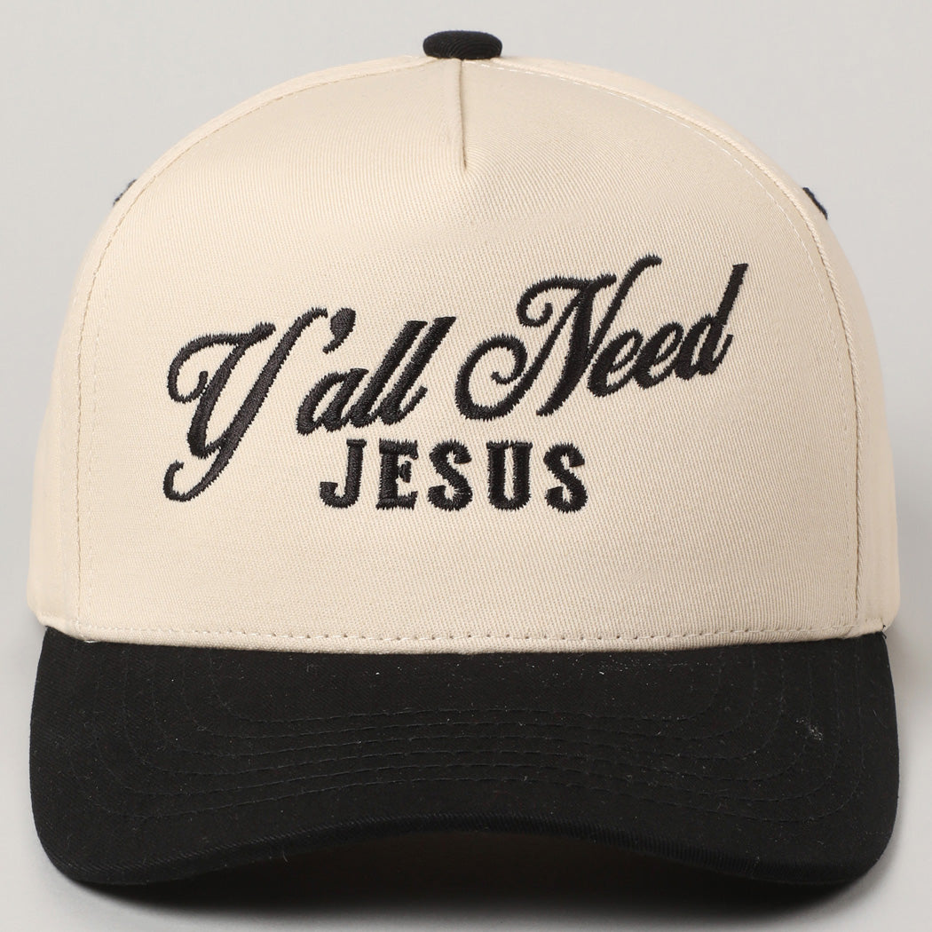 Y’all Need Jesus Lettering Embroidered Trucker Hat- Black
