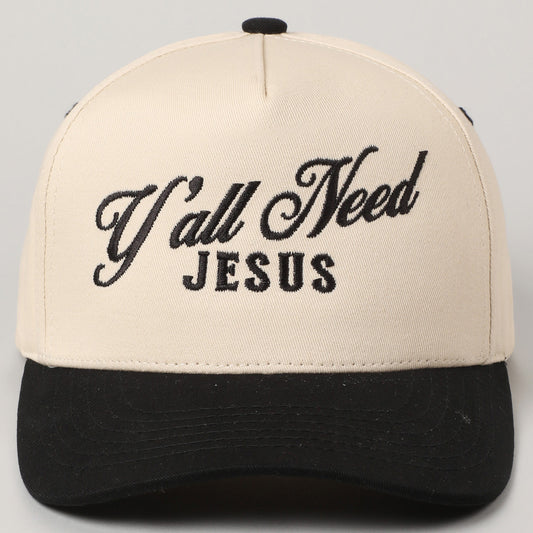 Y’all Need Jesus Lettering Embroidered Trucker Hat- Black