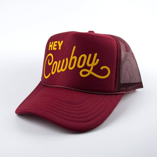 Hey Cowboy Adult Trucker Hat: Maroon