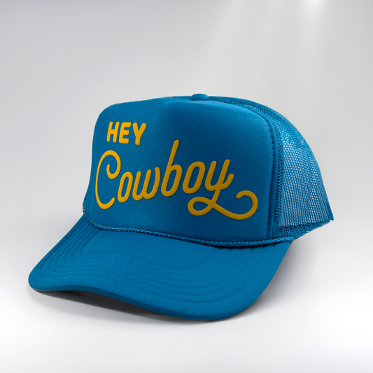 Hey Cowboy Adult Trucker Hat: Turquoise