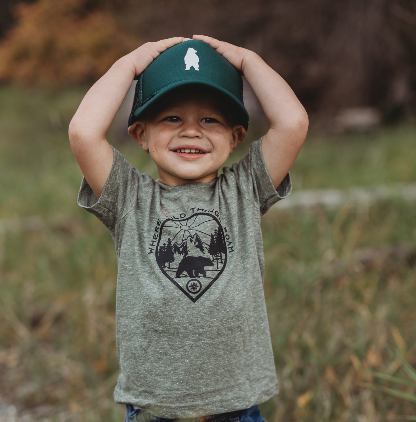 Hey Bear! Kid Trucker Hat: Dark Green