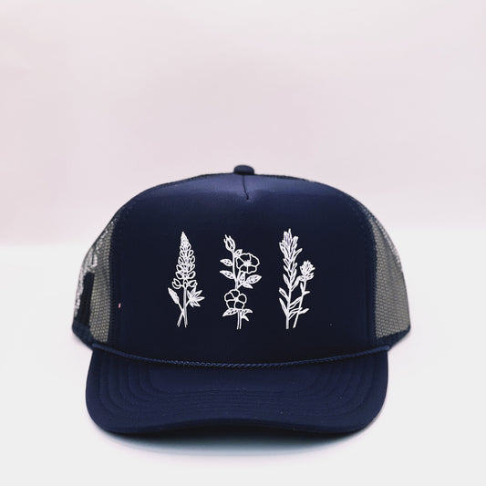 Wildflowers Adult Trucker Hat- Navy